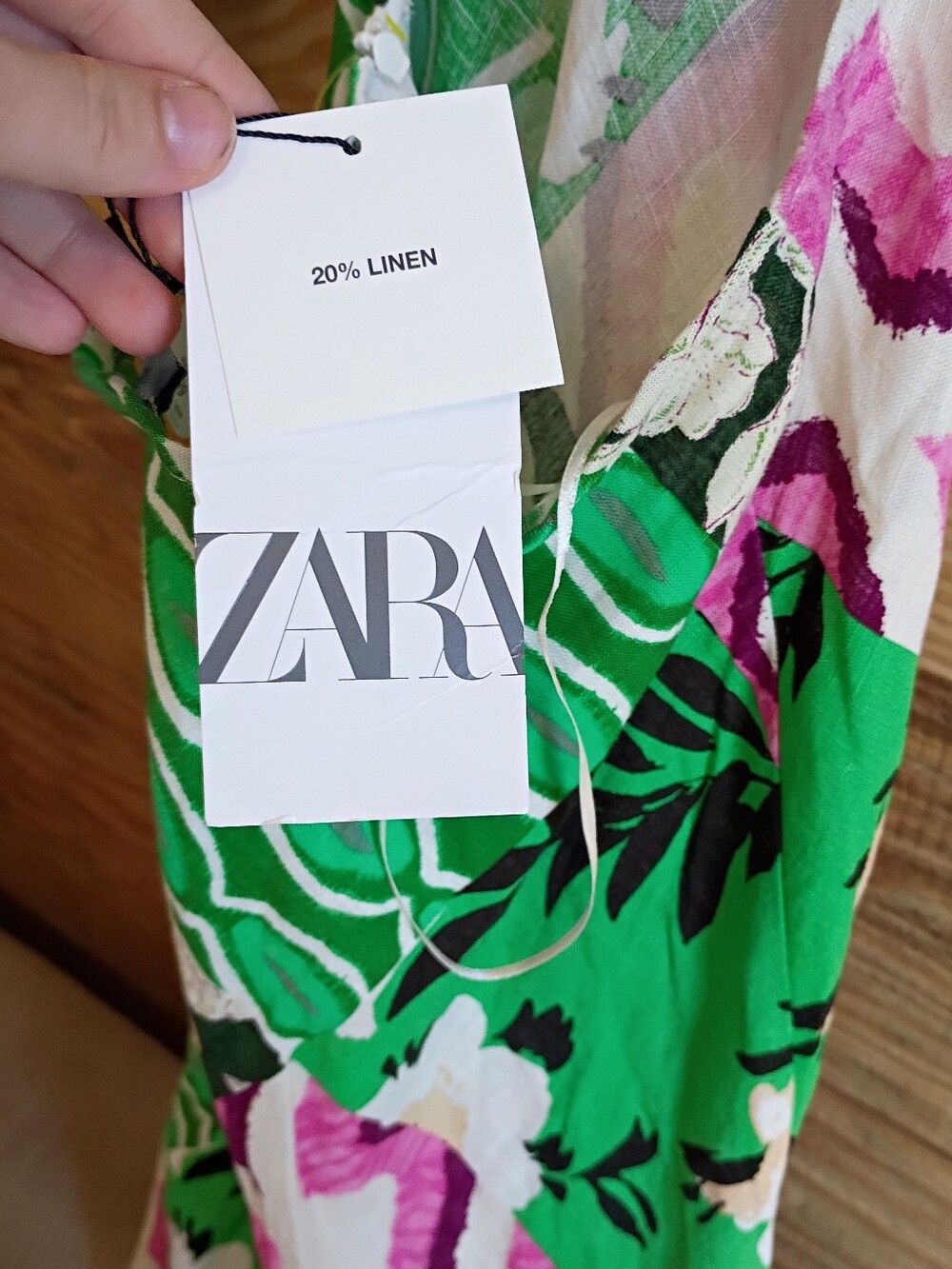 Zara Green Floral & Pink Tropical Linen Maxi Dress Resort Summer Vacation - Picture 2 of 8